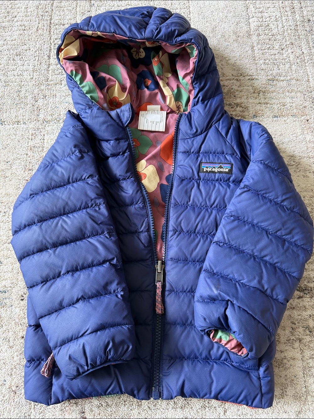 Patagonia Kids Reversible Blue Hooded Puffer Jacket